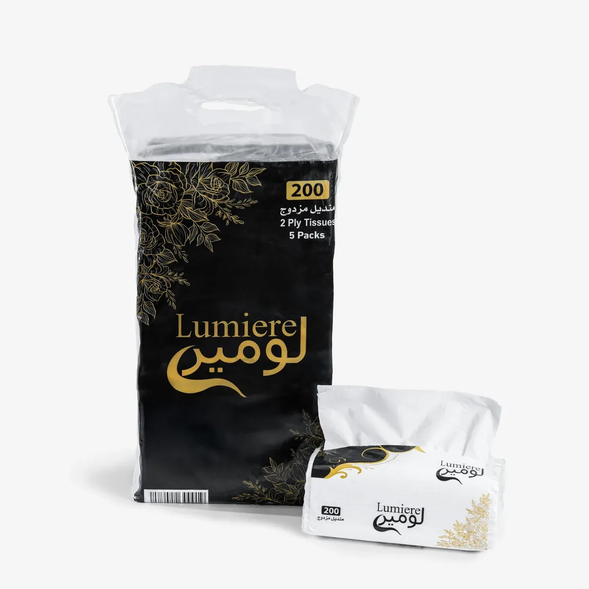 تصوير تغليف ومناديل — خلفية بيضاء
